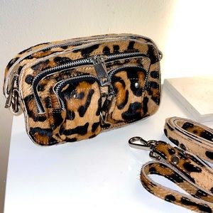 Nunoo Helena mini bag — leopard print horse hair